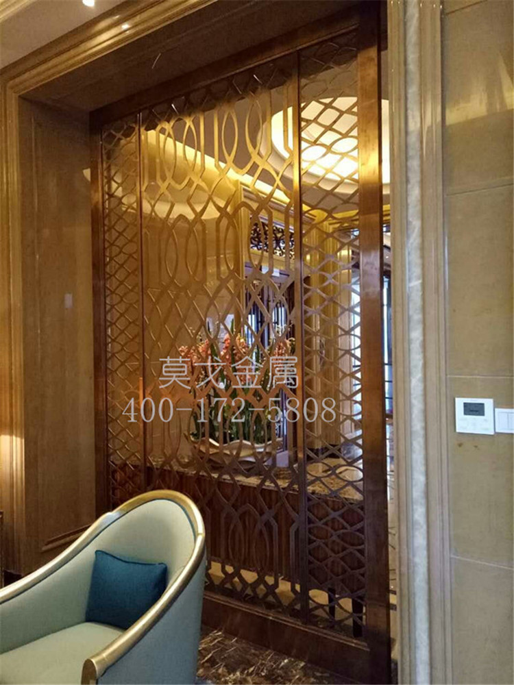 酒店/會所拉絲玫瑰金鏤空不銹鋼金屬屏風隔斷